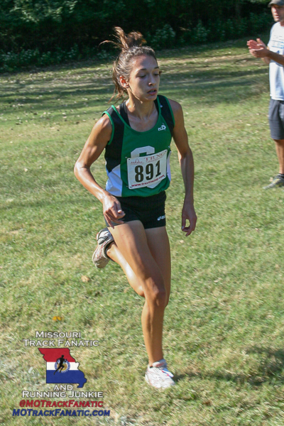 Ste. Genevieve So. Taylor Werner makes her way up the final hilly 300 meter stretch on her way to victory in the 4A Varsity Girls 5k in 17:47, to improve over her amazing 18:00 time last year.