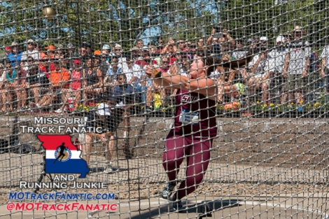 Southern Illinois redshirt-junior and Troy High School graduate DeAnna Price spins in the ring on her way to victory and an NCAA Championship meet record of 234-6 in the hammer throw at the NCAA Division I Outdoor Track and Field Championships, Thursday, June 11, in Eugene, Or.